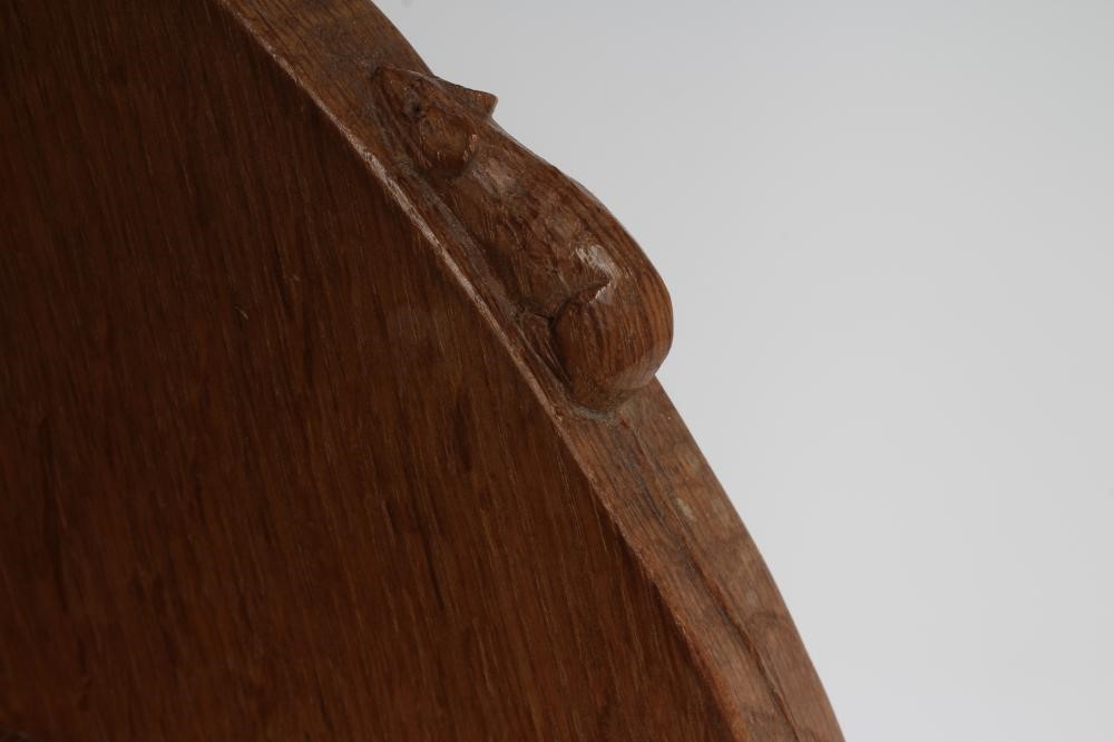 A ROBERT THOMPSON ADZED OAK BOOK TROUGH the quadrant ends with carved mouse trademark in relief Image
