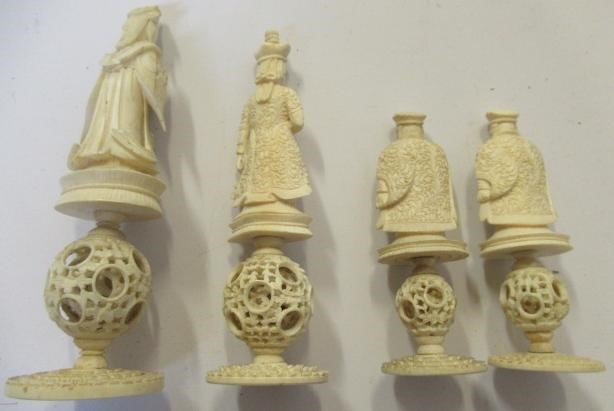 A COMPOSITE CHINESE IVORY PUZZLE BALL CHESS SET Image