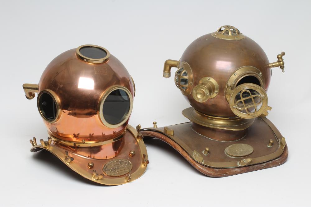 A BRASS MOUNTED COPPER DIVING HELMET Image