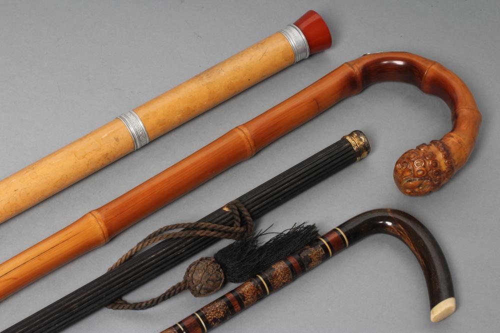 A BAMBOO HORSE MEASURING STICK with silver plated and brass mounts Image