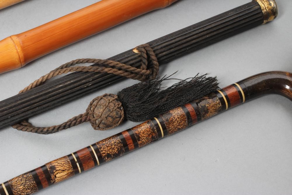 A BAMBOO HORSE MEASURING STICK with silver plated and brass mounts Image