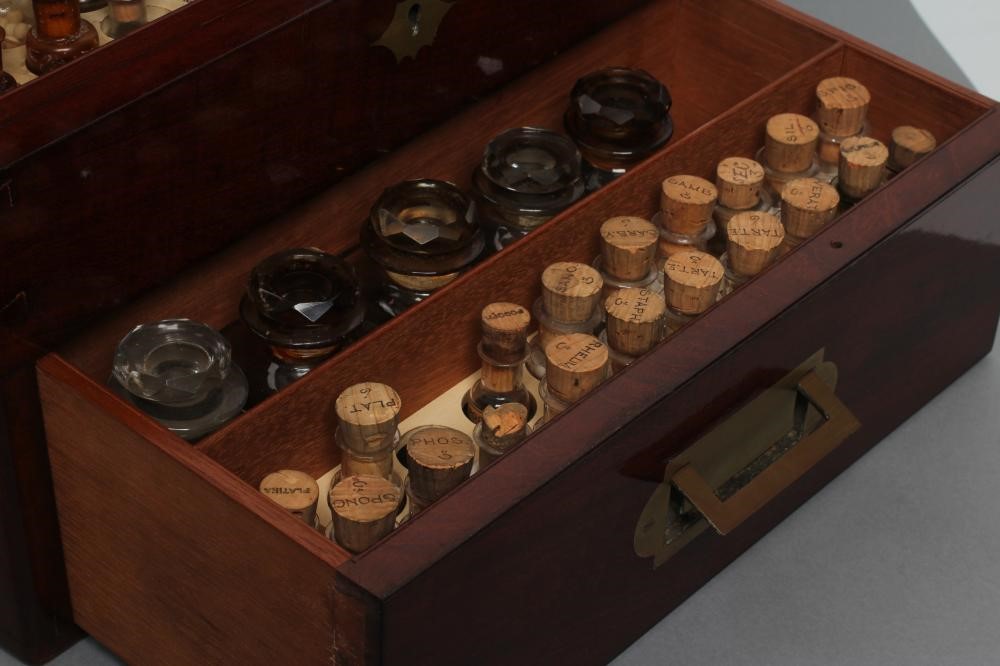 A MAHOGANY DOMESTIC HOMEOPATHIC MEDICINE CHEST by T. Turner & Co. London and Manchester Image