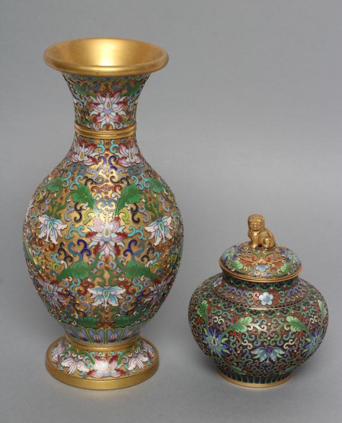 A CHINESE CLOISONNE ENAMEL VASE of ovoid form with waisted neck and flared rim Image