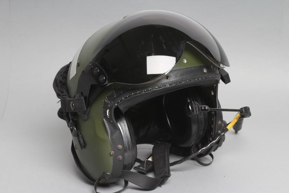 A BRITISH RAF HELMET with integral earphones Image