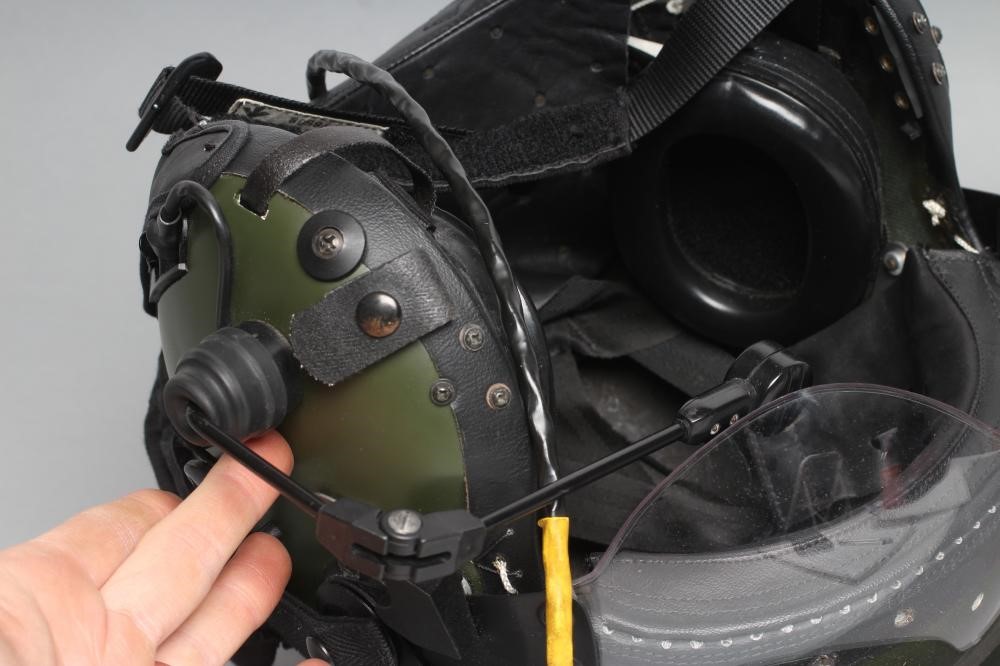 A BRITISH RAF HELMET with integral earphones Image