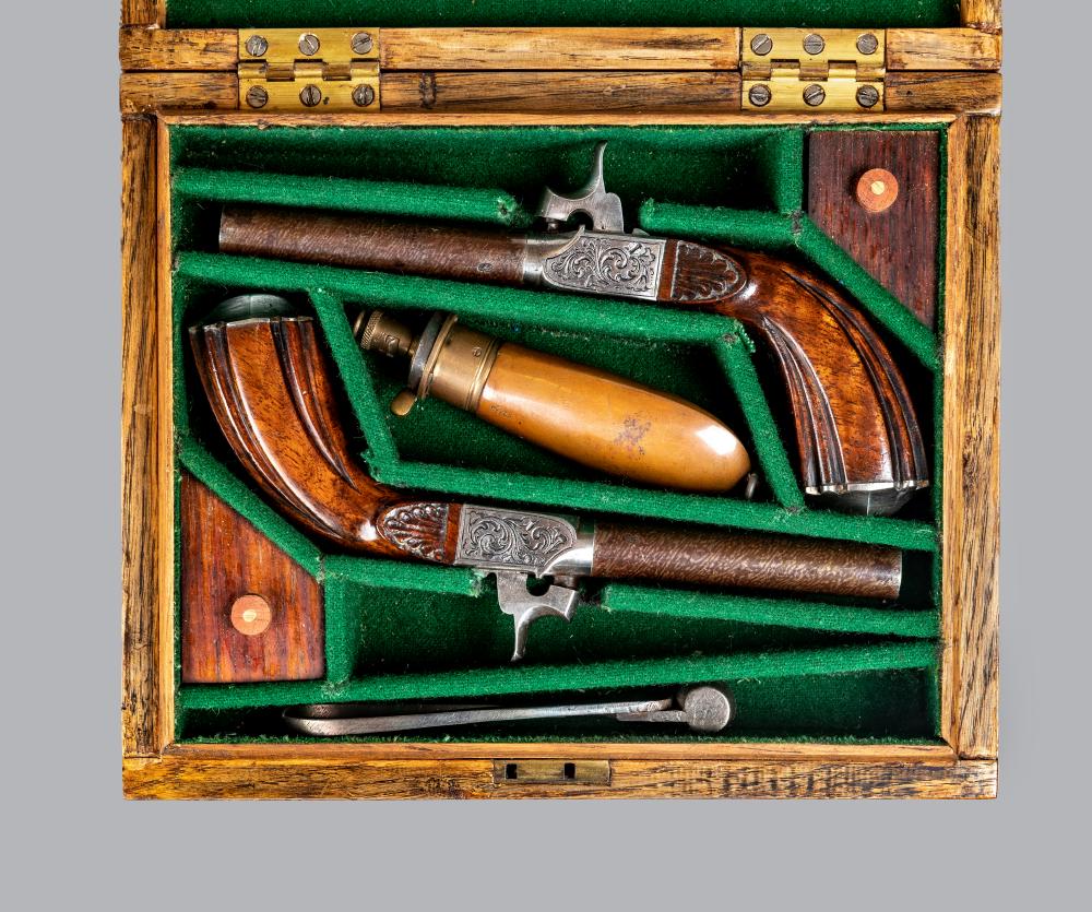 A PAIR OF FRENCH .44 CAL PERCUSSION POCKET PISTOLS Image