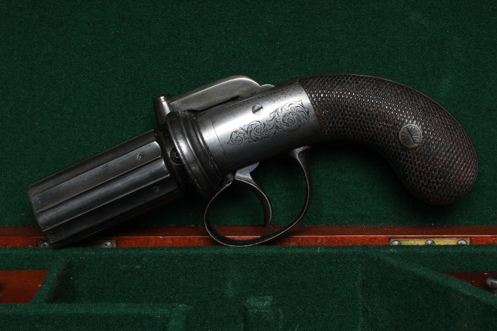 A SIX SHOT .36 CAL PERCUSSION PEPPERBOX REVOLVER Image