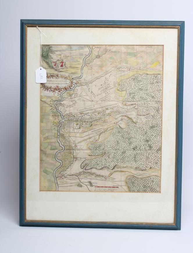 A HAND COLOURED PLAN OF THE BATTLE OF BLENHEIM Image