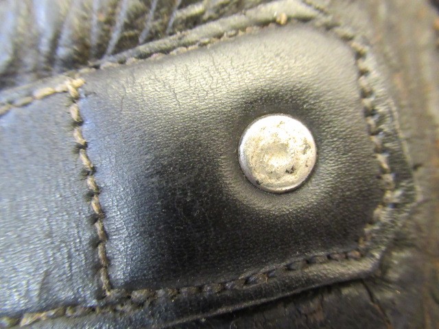 A GERMAN FIRST WORLD WAR LEATHER FLYING HELMET with small peak Image