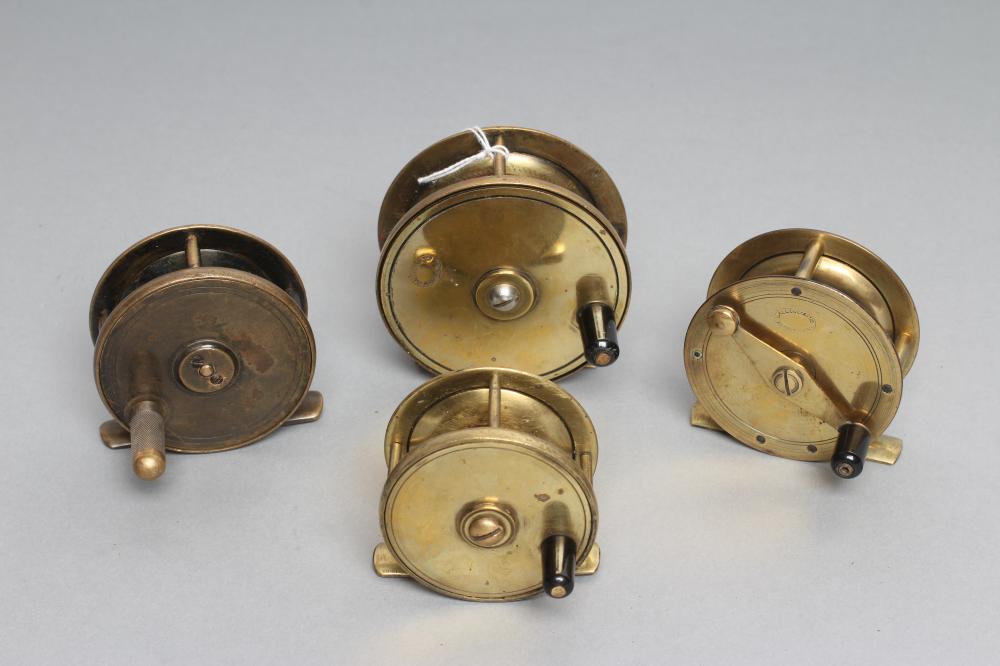 FOUR ANTIQUE BRASS FISHING REELS Image