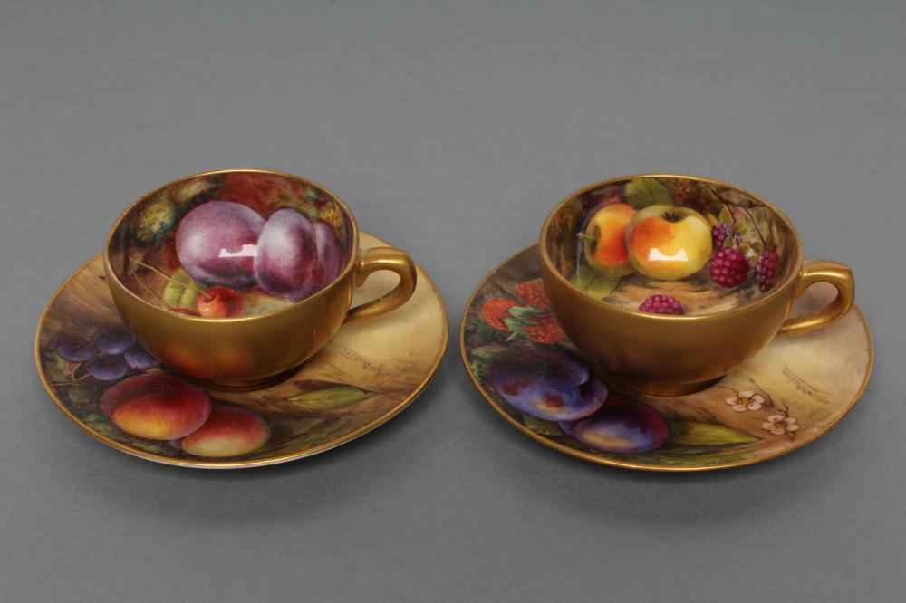 A PAIR OF ROYAL WORCESTER CHINA SMALL CABINET CUPS AND SAUCERS Image