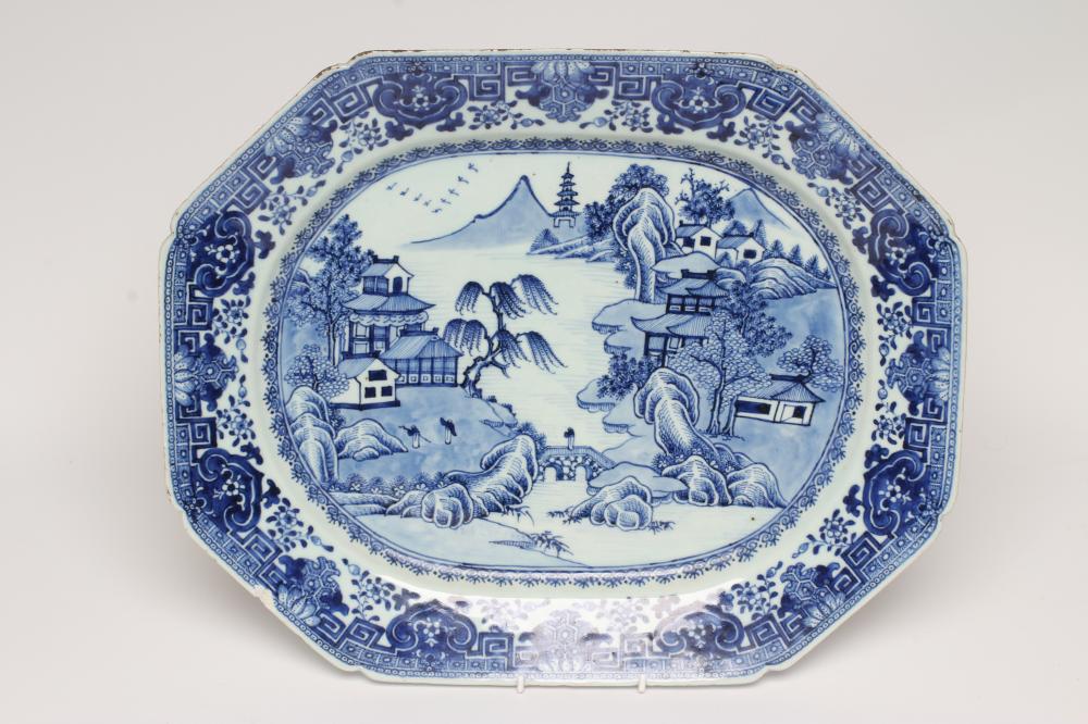 A CHINESE EXPORT PORCELAIN MEAT DISH of canted oblong form Image