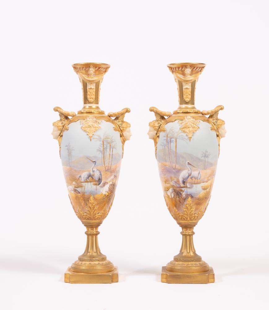 A PAIR OF ROYAL WORCESTER CHINA VASES Image