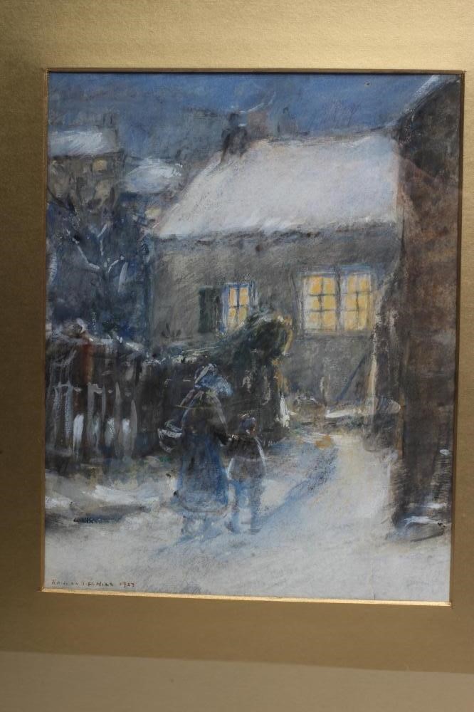 ROWLAND HENRY HILL (1873-1952) Evening Snowscene with Figures approaching a Cottage Image
