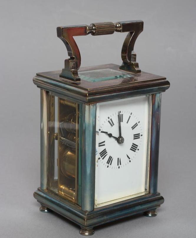 A FRENCH SILVER PLATED BRASS CASED CARRIAGE CLOCK Image