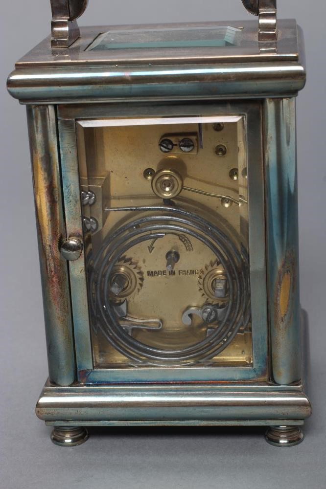 A FRENCH SILVER PLATED BRASS CASED CARRIAGE CLOCK Image
