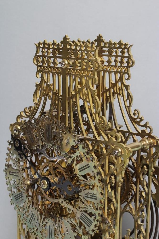 A BRASS CATHEDRAL SKELETON CLOCK Image