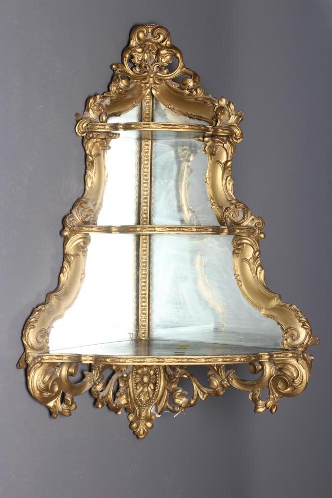 A VICTORIAN GILT WOOD AND GESSO CORNER BRACKET SHELF Image
