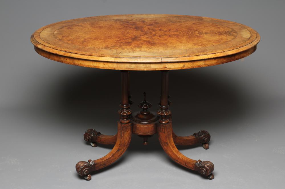 A MID VICTORIAN BURR WALNUT CENTRE TABLE Image