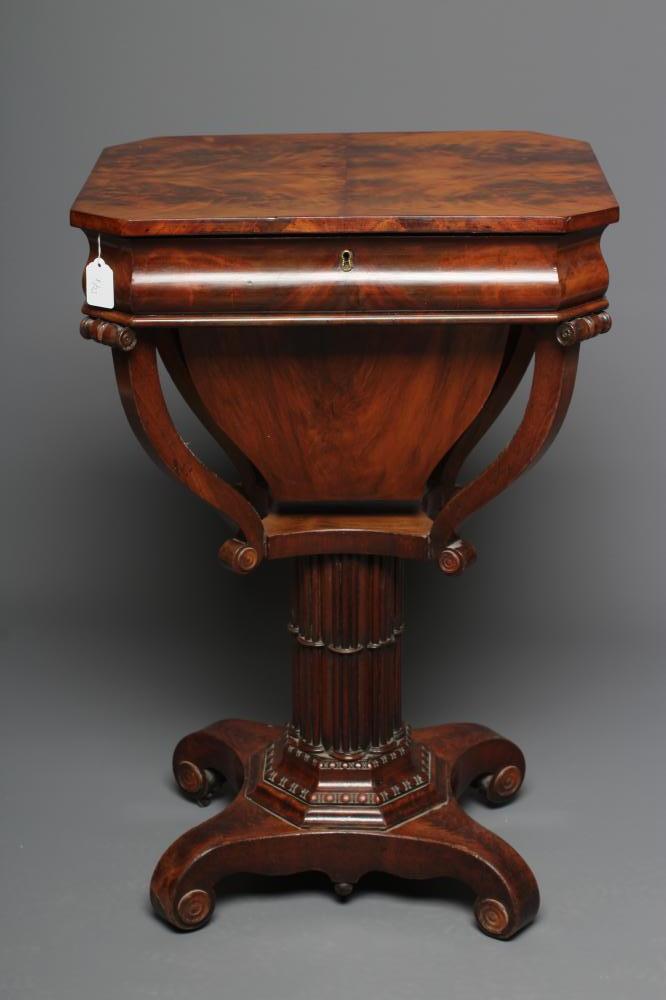 A WILLIAM IV MAHOGANY WORK TABLE of canted oblong form with cushion moulded frieze Image