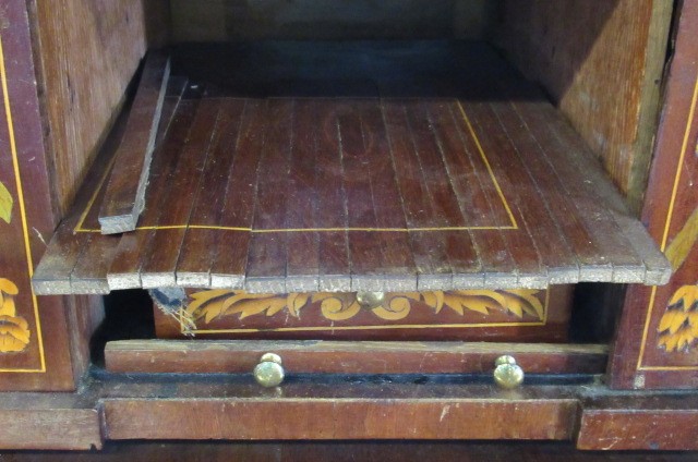 A DUTCH MAHOGANY AND FLORAL MARQUETRY CYLINDER BUREAU Image