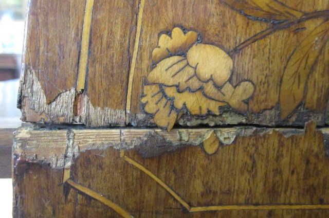 A DUTCH MAHOGANY AND FLORAL MARQUETRY CYLINDER BUREAU Image