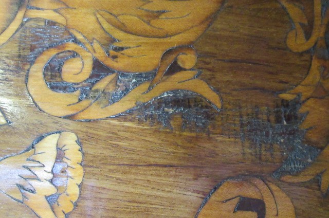 A DUTCH MAHOGANY AND FLORAL MARQUETRY CYLINDER BUREAU Image