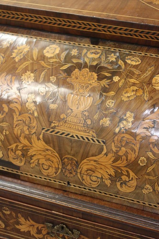A DUTCH MAHOGANY AND FLORAL MARQUETRY CYLINDER BUREAU Image