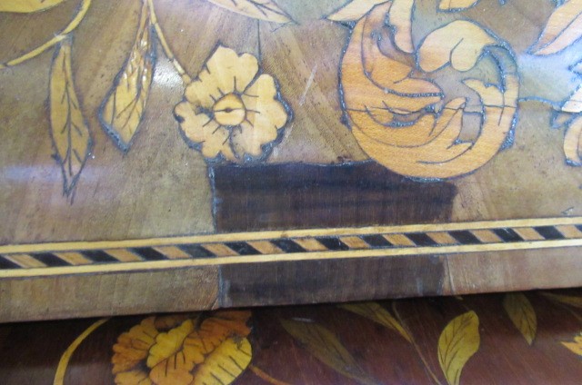 A DUTCH MAHOGANY AND FLORAL MARQUETRY CYLINDER BUREAU Image