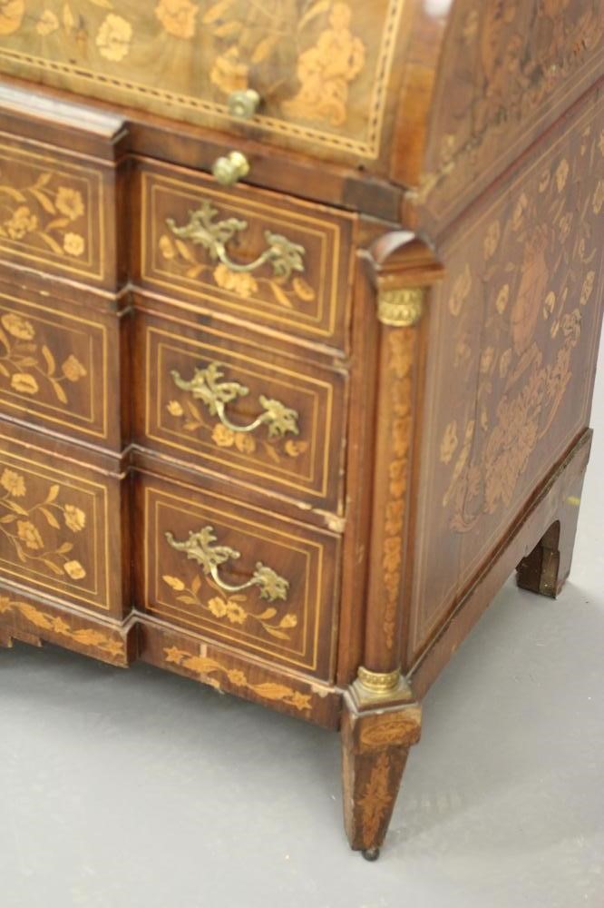 A DUTCH MAHOGANY AND FLORAL MARQUETRY CYLINDER BUREAU Image