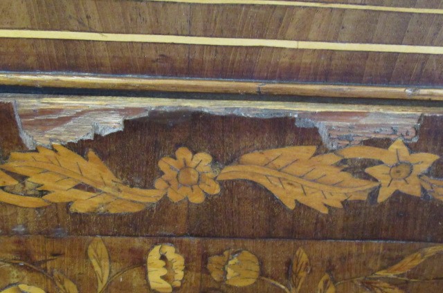 A DUTCH MAHOGANY AND FLORAL MARQUETRY CYLINDER BUREAU Image