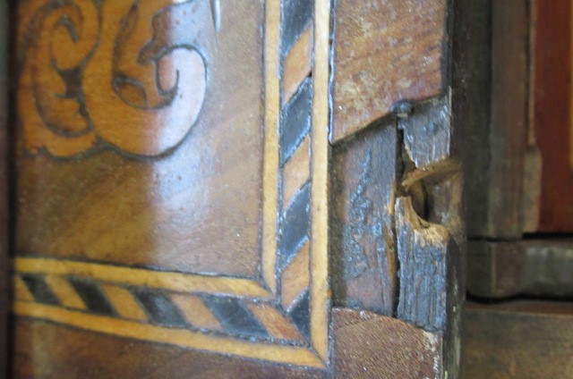 A DUTCH MAHOGANY AND FLORAL MARQUETRY CYLINDER BUREAU Image