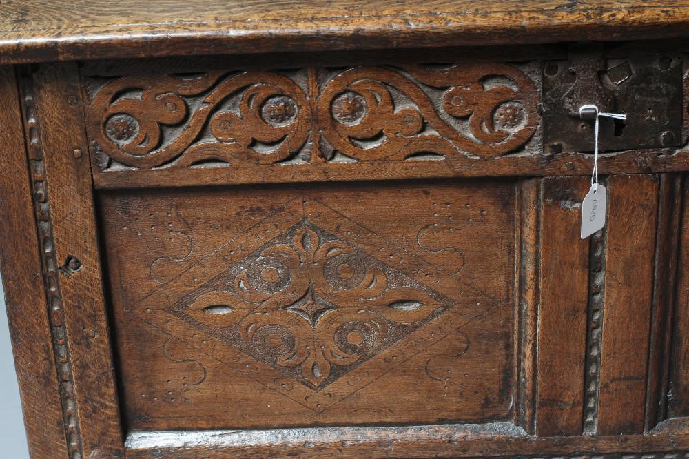 A JOINED OAK PANELLED COFFER Image