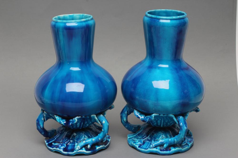 A PAIR OF MINTON MAJOLICA AESTHETIC STYLE VASES Image
