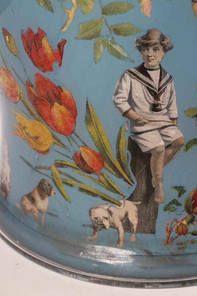 A LARGE DECALCOMANIA GLASS LAMP BASE of bombe cylindrical form Image