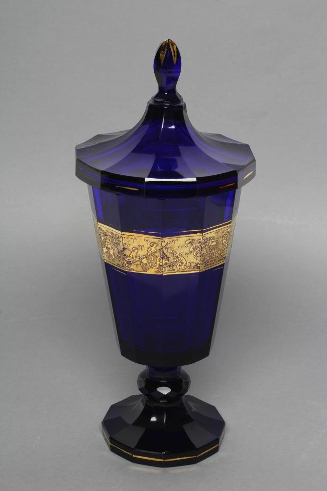 A MOSER KARLSBAD BLUE GLASS GOBLET AND COVER Image
