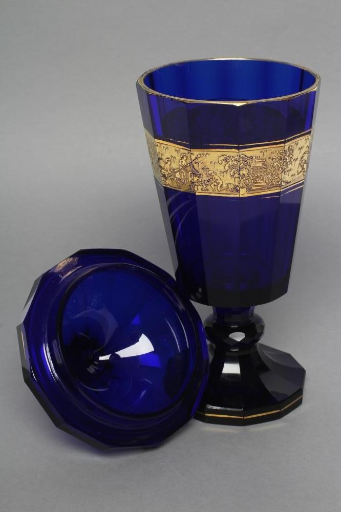A MOSER KARLSBAD BLUE GLASS GOBLET AND COVER Image
