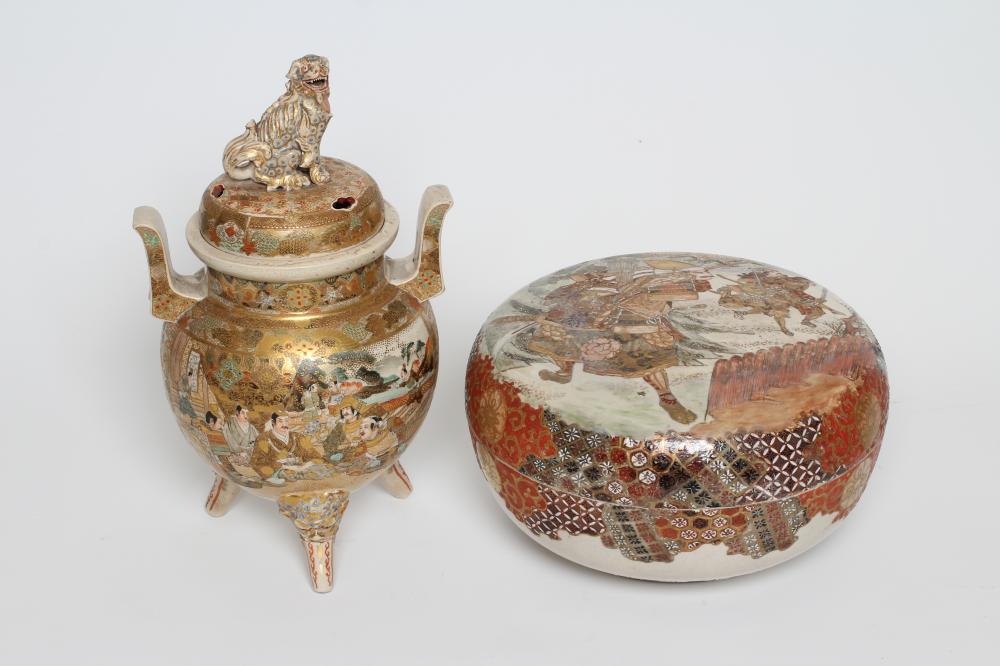 A SATSUMA EARTHENWARE BOX AND COVER Image