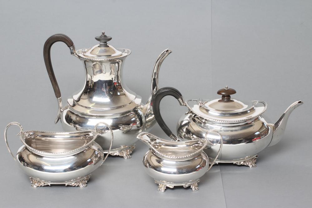 AN EDWARDIAN SILVER FOUR PIECE TEA AND COFFEE SERVICE Image