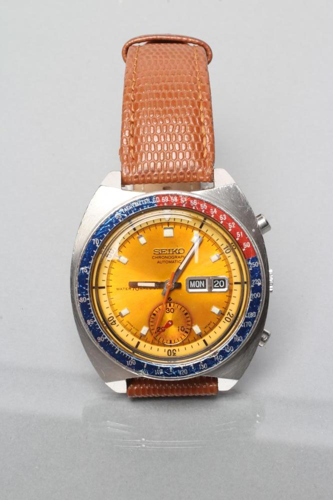 A GENTLEMAN'S 1970'S SEIKO AUTOMATIC CHRONOGRAPH "POGUE" WRISTWATCH Image