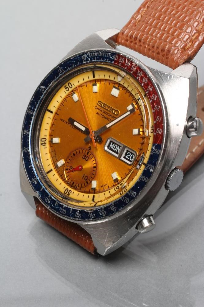 A GENTLEMAN'S 1970'S SEIKO AUTOMATIC CHRONOGRAPH "POGUE" WRISTWATCH Image