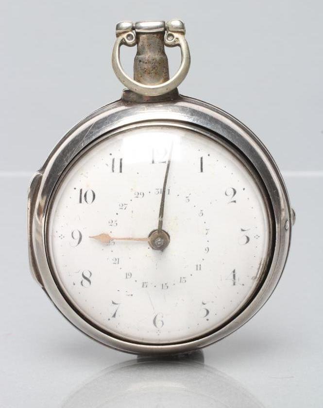 A LATE GEORGE III SILVER PAIR CASED POCKET WATCH Image