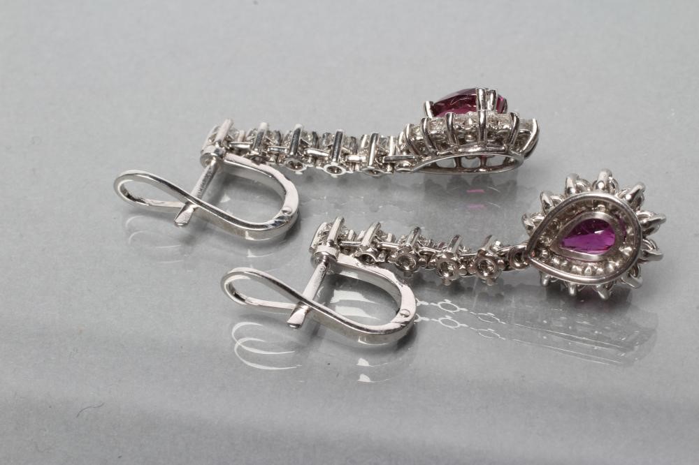 A PAIR OF RUBY AND DIAMOND DROP EARRINGS Image