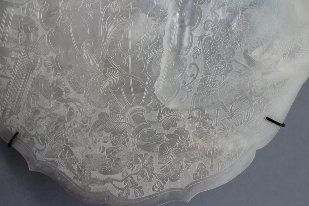 A CHINESE MOTHER OF PEARL DISH with fret carved lobed rim Image