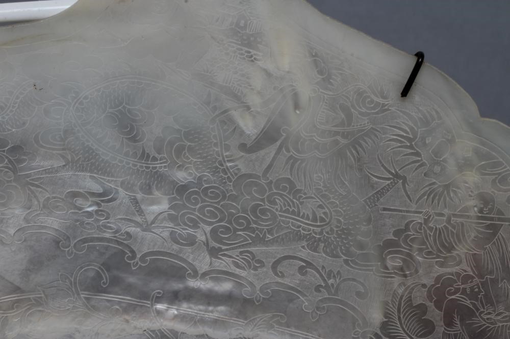 A CHINESE MOTHER OF PEARL DISH with fret carved lobed rim Image