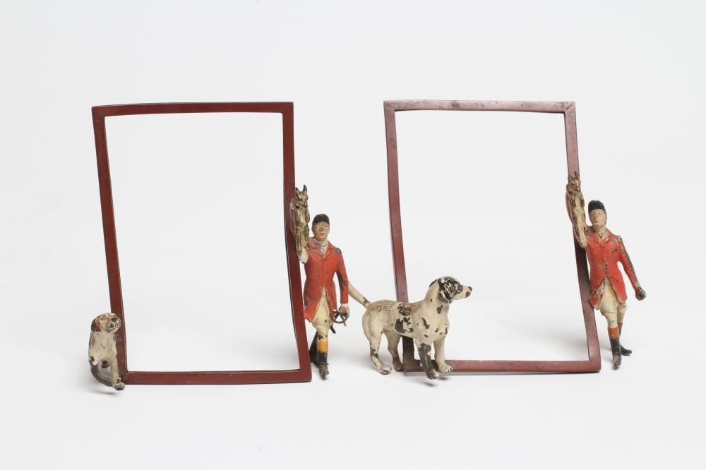 A PAIR OF COLD PAINTED METAL MENU/PHOTOGRAPH FRAMES Image