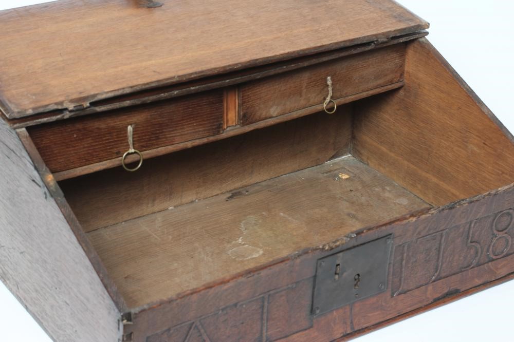 AN EBONY AND BRASS INLAID WRITING BOX Image