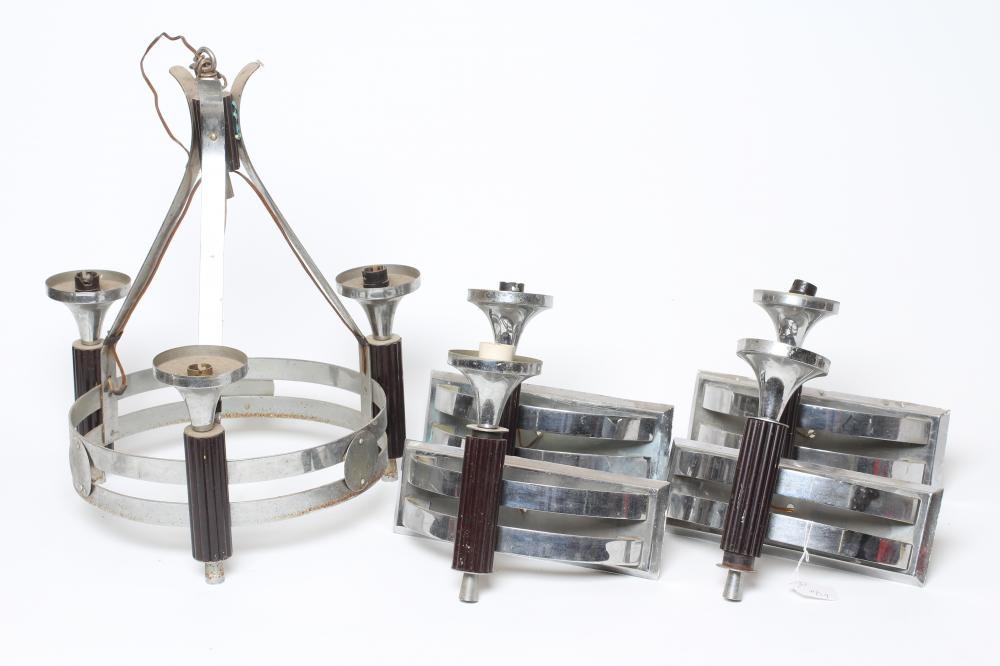 AN ART DECO LIGHT PENDANT in bakelite and plated chrome Image