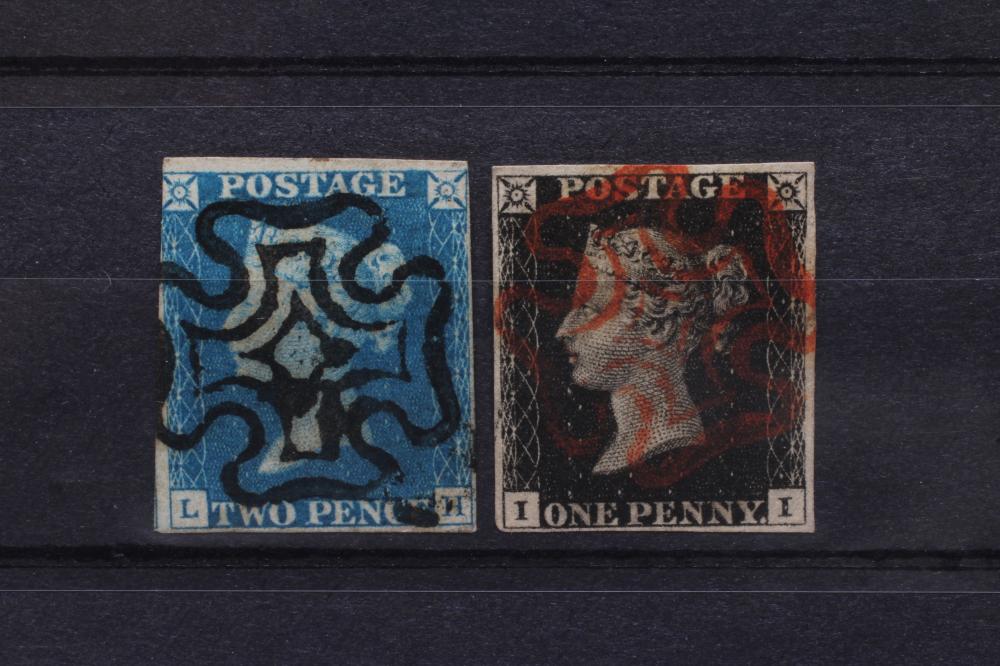 1840 1d BLACK  AND 1840 2d BLUE with superb Maltese Cross cancels (Est. plus 21% premium inc. VAT) Image