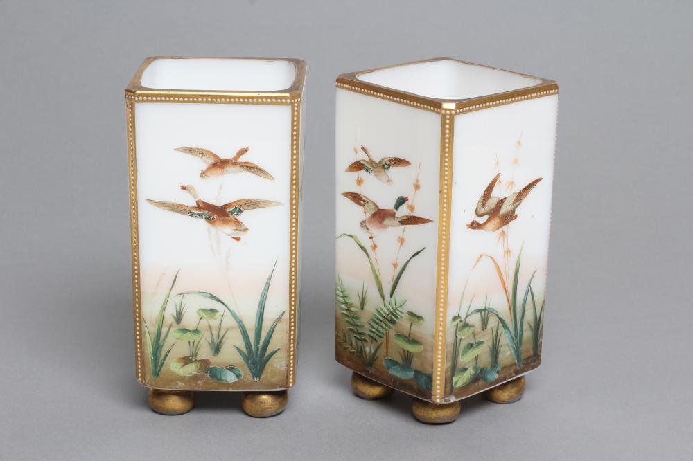 A PAIR OF OPALINE GLASS VASES Image